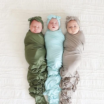 Памучно детско пеленальное одеяло с набор от шапки, тъкани одеяла за свободни новородени, подарък за душата на детето, е подходящ за момчета и момичета A2UB