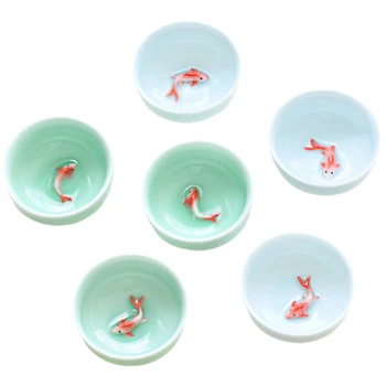 Порцеланов Комплект Чаени Чаши Цвят на морска вълна 3D Златната Рибка, Японската Чаена Чаша, Керамични Чаши, Порцеланови Чаши Чай, Китайски Чай Чаши, Цзиндэчжэнь, 6 бр.