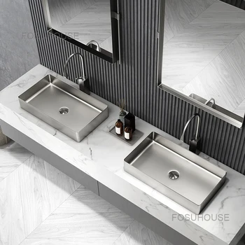 Правоъгълна мивка за баня от неръждаема стомана, мивка върху платформата, Лесен луксозна мивка, художествена мивка за баня