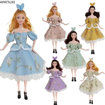 Принцеса рокля за кукла Барби, Дантелени рокли с отворени рамене и пищни ръкави, Вечерна рокля, Аксесоари за кукли 1/6 BJD, Детски играчки