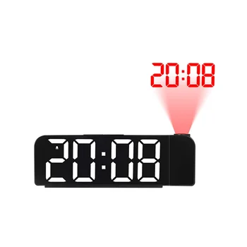 Прожекционен будилник с ротация на 180 °, 12/24 часа, led цифров часовник, USB зареждане, Тавана проектор, alarm clock (бял)