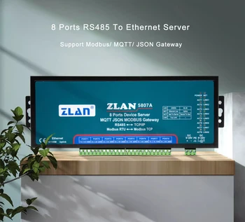 Промишлен модул на Интернет на нещата ZLAN5807A 8 Пристанища за Пореден сървър RS485 към Ethernet Modbus RTU към TCP-шлюза MQTT