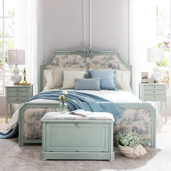 Проста френска селски плат 1,5 м, двойно легло в основната спалня, сънливи мебели, европейската легло принцеса от масивна дървесина