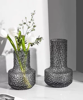 Просто украса стъклена ваза с дизайн чук, висококачествени декорация на вази за хол