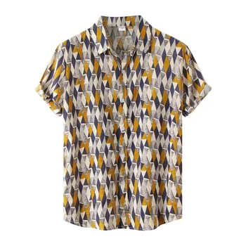Реколта етнически ризи за мъже 2023, Лятна Ежедневни Хавайска риза, Нова Свободна риза с къс ръкав и принтом, Жилетка, Плажна риза, Блуза
