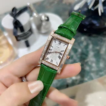 Реколта златни часовници с диаманти, оригинални маркови ръчни часовници, кожено правоъгълни дамски часовници, водоустойчиви дамски часовници