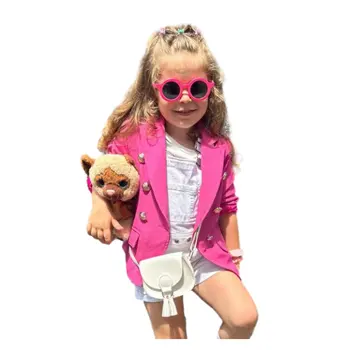 Розово сако за деца от 1 до 10 години, Двубортный сако с копчета за момичета, яке, палто, есенно-зимни дрехи за деца