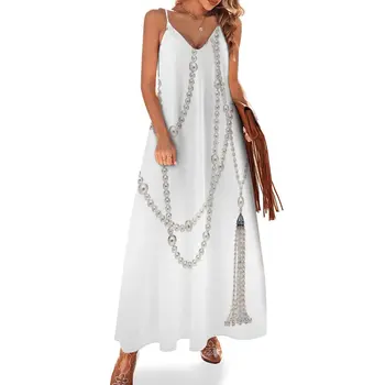 Рокля без ръкави с бели перли рокля за абитуриентски бал, рокли за специални поводи, елегантна вечерна рокля за жените 2023