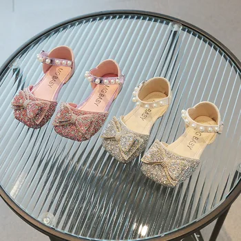 Сандали на Мери Джейн за момичета с квадратни пръсти, Искрящи кристали, Горната част на обувката за момичета, обувки за училищни тържества принцеса, Танцови обувки G06052