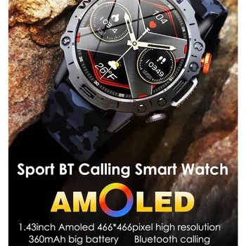Смарт часовници K59 AMOLED с голям екран, Мъжки Ръчни часовници за спортове на открито, Bluetooth-предизвикателство, Умни часовници 360 ма, фитнес гривна с дълъг режим на изчакване