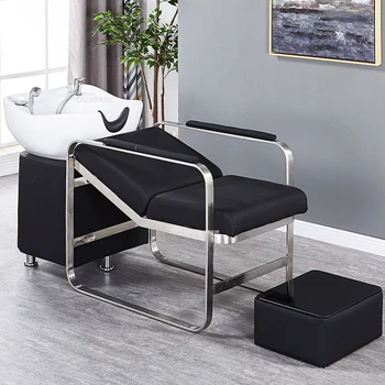 Специални шампуневые столове Nordic, Коса стол с полулежачем стол за шампоан от неръждаема стомана, висококачествени фризьорски стол