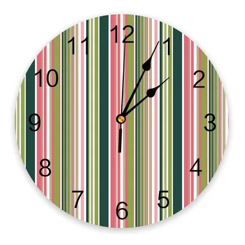 Стенен часовник с цветна раирана шарка, много модерни кухненски кът кръгли стенни часовници, Безшумни висящи часове в спалнята