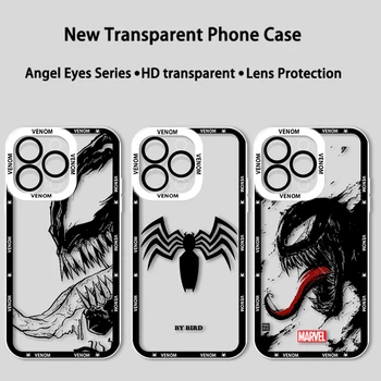 Супергерой на марвел venom стръмен Калъф Apple За iPhone 14 13 12 11 Mini XS XR X Pro MAX 8 7 6 Plus SE Angel Eyes Прозрачен Капак