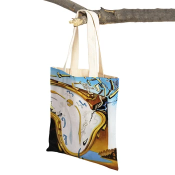 Сюрреализъм, Известната картина на Салвадор Дали, Дамски Чанти, за пазаруване, Ежедневни Холщовая Художествена чанта за пазаруване с двойно Принтом, Дамски чанти-тоут