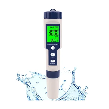Тестер соли за плувни басейна, цифров измерител на соленост, машина за висока точност тестер соленост 5 в 1, за солена вода, водоустойчив изпитването IP67