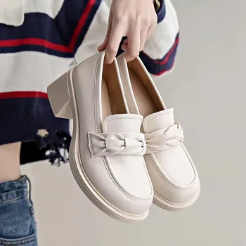 Френска Дамски обувки Mary Jane на висок ток 2023, Нов дизайн, Универсални Малки Кожени обувки с дебела Подметка, Zapatillas Трафика
