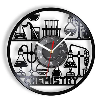 Химичен експеримент Лазерно Рязане Longplay Стенни Часовници Химическо Произведение на Изкуството Декор Часове за Лабораторни Научни Часовници Студенти Стенни Часовници