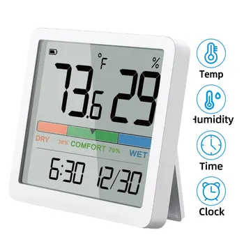 Цифрови LCD часовници Гигротермограф, Стаен термометър, Влагомер, Настолен монитор за домашния Офис, Измерване на температура и влажност на въздуха