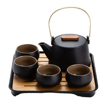 Чай Китайски чайник Кунг-фу и Изискан Вид на Черна Керамика Пътен керамичен Чайник