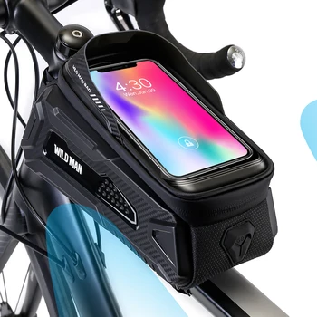 Чанта за носене на предната рамка на Велосипеда WILD MAN, водоустойчива чанта за мотор с обем 1 л, калъф за телефон с дупка за слушалки, аксесоари за колоездене