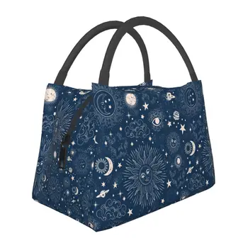 Чанта за обяд, термохолодильник Space Galaxy Moon, Преносим чанта за пикник, Текстилна чанта за хранене 