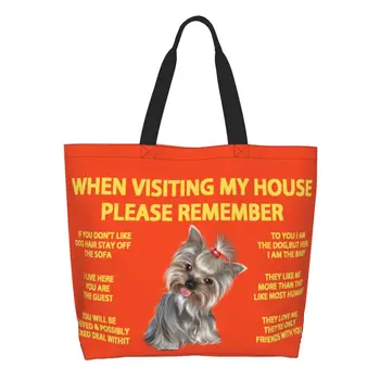 Чанта за пазаруване с йоркширским терьером, дамски Холщовая чанта-тоут, Преносими чанти за пазаруване сладък куче йоркширски Териери