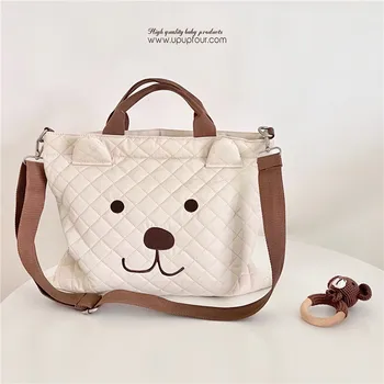 Чанти за памперси, по-Голям капацитет, Cartoony мечка, Памучен преносима чанта за бременни, дамски чанта