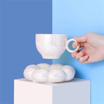 Чаша за чай с мляко и чинии във формата на цвете, керамични кафеена чаша за жените, Директна доставка