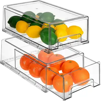 Чекмеджета - Прозрачни Штабелируемые Чекмеджета-Организаторите за хладилник - Контейнери за съхранение на продукти за Кухня, Хладилника, фризера и Во