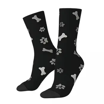 Честит реколта отпечатъци от лапи и кучешки кости, Луди мъжки Чорапи Унисекс модел Лапите на животните в стил харадзюку, Новост, Чорапи за екипажа, подарък за момчета