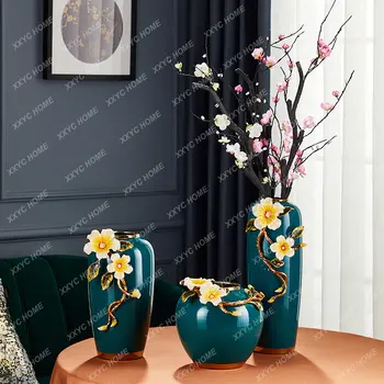 Эмалированная ваза за работния плот в дневната, Керамични аранжировка от сухи цветя, Творчески украса за антре