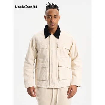 Яке-карго UncleDonJM с голям джоб 2023, Връхни дрехи и палта, градинска яке, Абрикосово-черен
