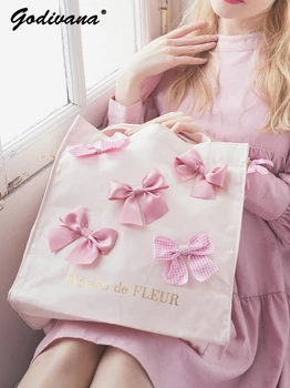 Японската Шевна чанта ръчна изработка, украсена с розов нос, Еко-холщовая чанта, Дамски ежедневни чанта за пазаруване