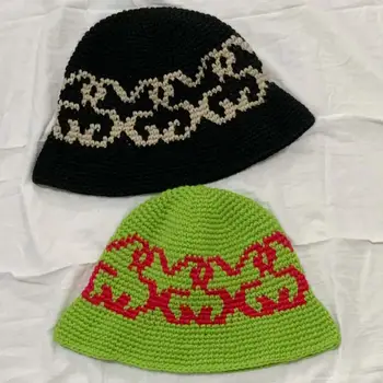 Японската жаккардовая зимна шапка ръчна изработка, студена капачка, Рибарска шапка в саксия, панама, Американската мода вязаная хет-кофа за двойки
