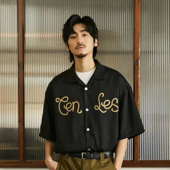 Японската риза Оверсайз в стил Харадзюку, реколта тениски с писмото принтом, тениска с къс ръкав и копчета, ежедневни блузи за партита, Градинска облекло